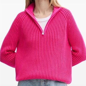 Love For Humanity Women's Hot Pink Half-Zip Ribbed Sweater NWT